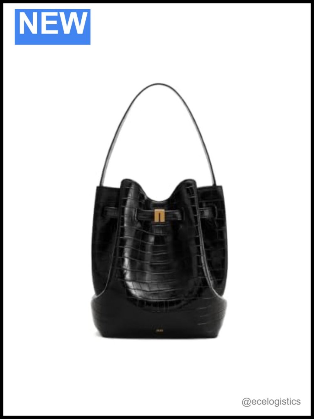 Vegan Leather Croc Bucket Bag with Lock Accent, Shoulder or Hand Carry